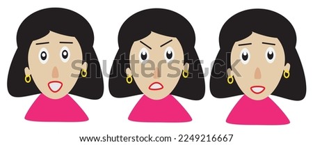 Illustration design set of cartoon female expression. fit for children book, clip art. a simple vector.