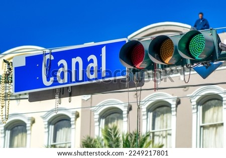 Canal Street sign in New Orleans for Mardi Gras event.