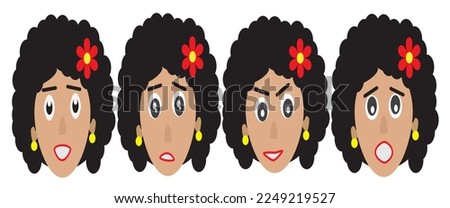 Illustration cartoon character set of girl face expression. fit for children book, clip art, a simple vector.
