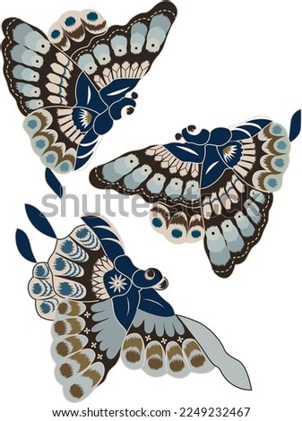 beautiful hand drawn colour full embroidery feel butterflys