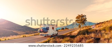 Family travel- holiday trip in motorhome Royalty-Free Stock Photo #2249235685
