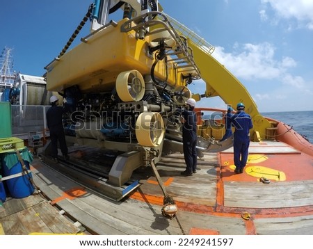 Submarine cable inspection machine, Remote On Vehicle (ROV) cleanup after recover from seabed  Royalty-Free Stock Photo #2249241597