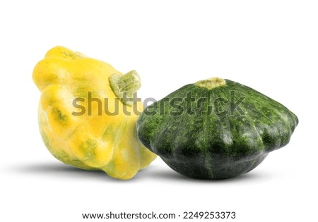 Fresh yellow and green pattypan squashes on white background Royalty-Free Stock Photo #2249253373