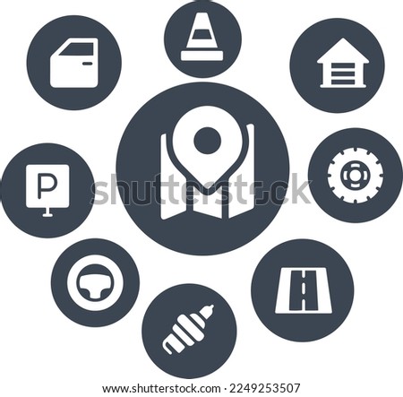 Engine and Road Flat Icons vector design