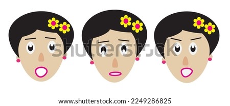 Illustration cartoon character of three set expression. Fit for children book, clip art, a simple vector.