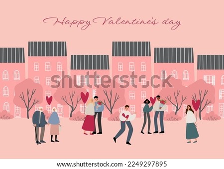 valentines day card, black couple love illustration, cute old couple in park clipart, people on city street clip art, vector in flat cartoon style.