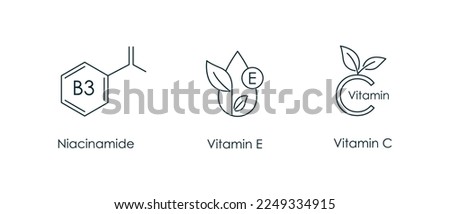 niacinamide, vitamin e, vitamin c icon vector illustration  Royalty-Free Stock Photo #2249334915