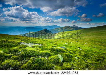 Carpatian summer landscape. Beautiful mountains on the blue sky background Royalty-Free Stock Photo #224934283
