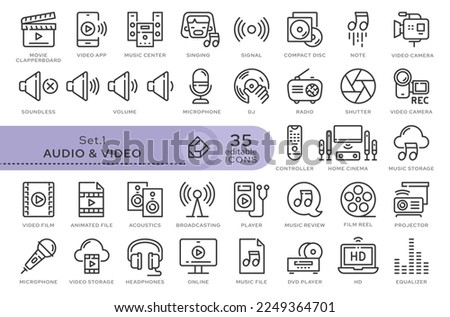 Set of conceptual icons. Vector icons in flat linear style for web sites, applications and other graphic resources. Set from the series - Audio and Video. Editable outline icon.	

