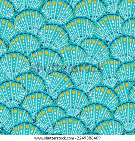 Beautiful seashells, corals and starfishes Seamless pattern ,Marine background. Vector illustration hand drawn pop colour ,Design for fashion , fabric, textile, wallpaper, wrapping and all prints 
 Royalty-Free Stock Photo #2249386409
