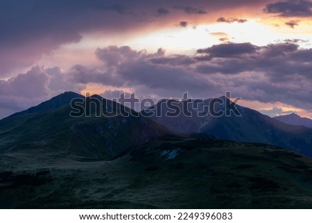 Sunset after a storm in the mountains