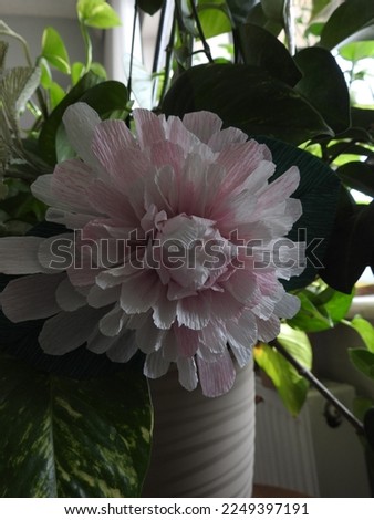 Delicate and spring bouquet of corrugated paper. Homemade corrugated paper flowers