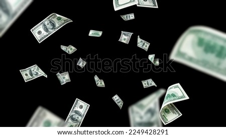 Money stack. Hundred dollars of America. Falling money isolated, us bill black background. Royalty-Free Stock Photo #2249428291