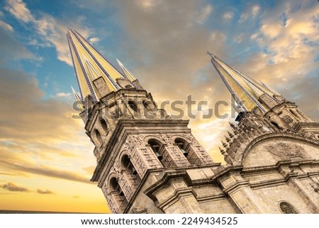 Metropolitan Cathedral. Architecture and monuments of the city of Guadalajara, Jalisco, Mexico. Sunset cloudy sky background. Royalty-Free Stock Photo #2249434525