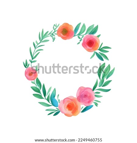 Watarcolor Wreath, floral frame, watercolor flowers, peonies and roses, Illustration hand painted. Isolated on white background. Perfectly for greeting card design.