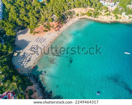 Cala Llenya in Ibiza with turquoise water in Balearic Royalty-Free Stock Photo #2249464317