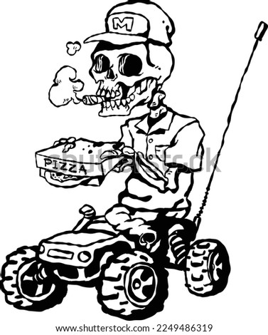 Fast food delivery service skeleton boy funny logo rc car toy pizza delivery truck toy character black and white