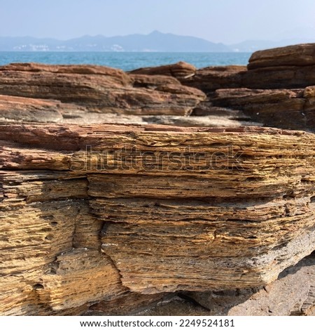 sedimentary rocks in tung ping chau, hong kong Royalty-Free Stock Photo #2249524181