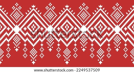 Red Cross stitch colorful geometric traditional ethnic pattern Ikat seamless pattern abstract design for fabric print cloth dress carpet curtains and sarong Aztec African Indian Indonesian 