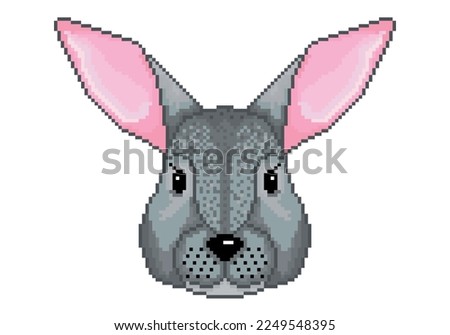 Rabbit face with pixelated texture isolated on white background. Cute bunny color icon for Chinese New Year, Easter card, t  shirt, sticker or other using. Universal rabbit image. Vector illustration.
