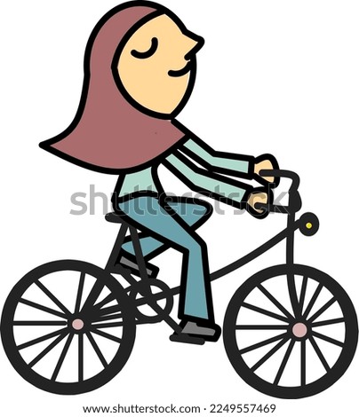 A moslem girl wearing a hijab riding a bicycle. Cartoon vector illustration.