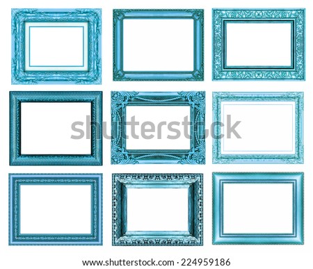 set 9 of vintage blue frame isolated on white background. 