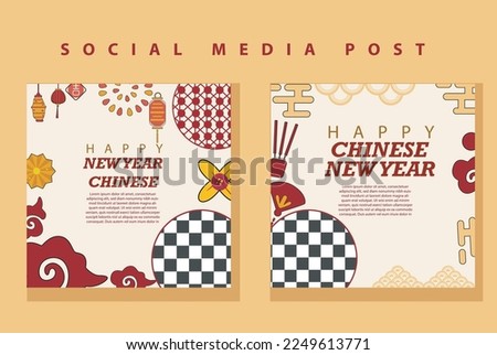 vector socila media post, poster, chinese new year promotion with ornament design, and yellow red color. vector elements suitable for social media promotion, greeting new year chinese