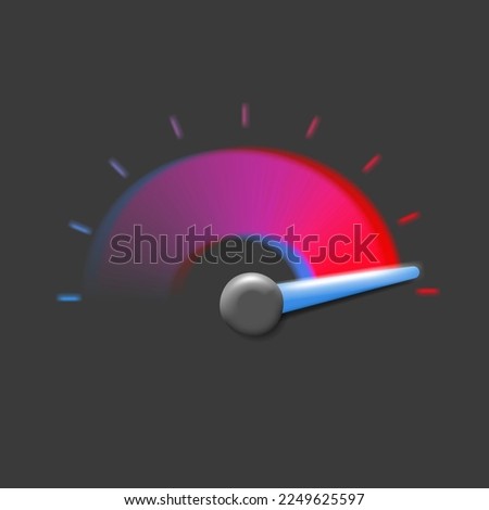 Speedometer iillustration, performance measurement symbol with pointer and gradient level from low to fast speed