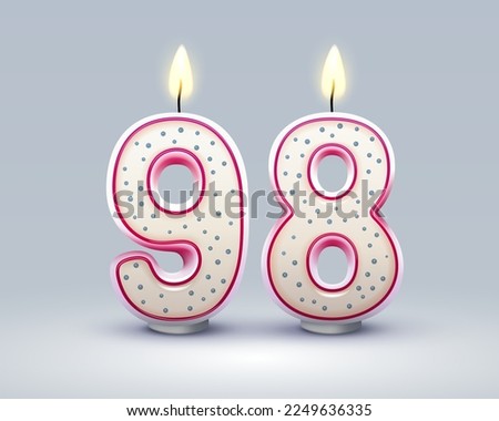Happy Birthday years. 98 anniversary of the birthday, Candle in the form of numbers. Vector illustration