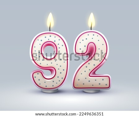 Happy Birthday years. 92 anniversary of the birthday, Candle in the form of numbers. Vector illustration