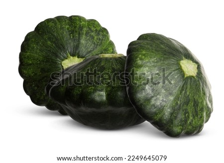 Three fresh green pattypan squashes on white background Royalty-Free Stock Photo #2249645079