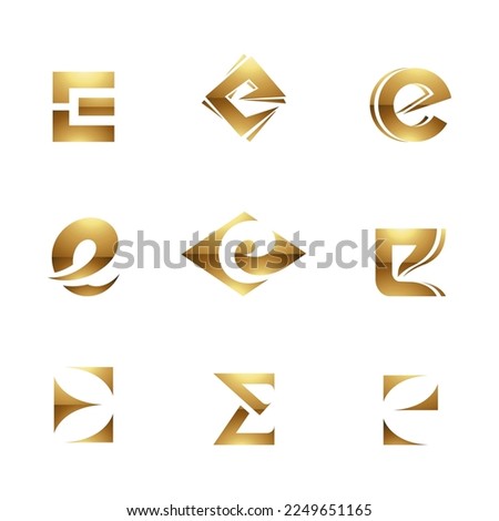 Golden Glossy Letter E Icons on a White Background