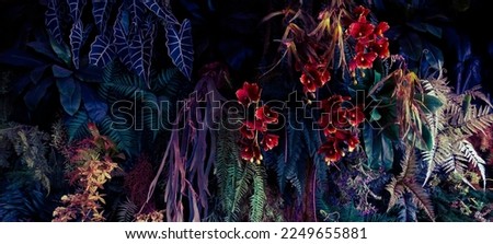 vertical ornamental garden, colorful of tropical plant background