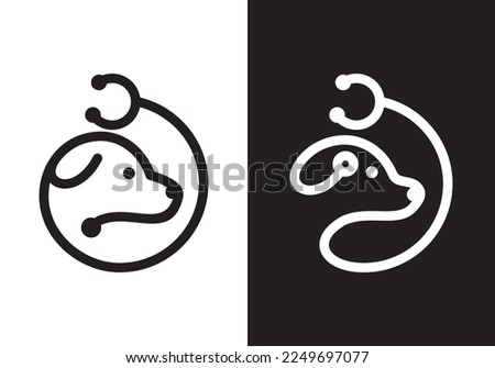 stethoscope pets logo. dog cat design vector. linear style. health animals concept symbol icon illustration.