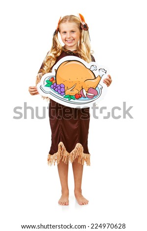 Thanksgiving: Indian Girl Holds Up Roasted Turkey Cartoon 