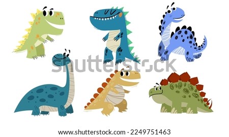 Cute dinosaurs set. Childish hand drawn design. Best for fashion prints, posters, flyers, cards etc. Vector illustrations.