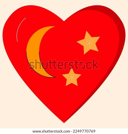 Happy Valentines day vector icon love heart with moon and stars decoration cartoon style