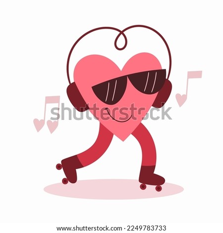 Happy heart with headphones and roller skates