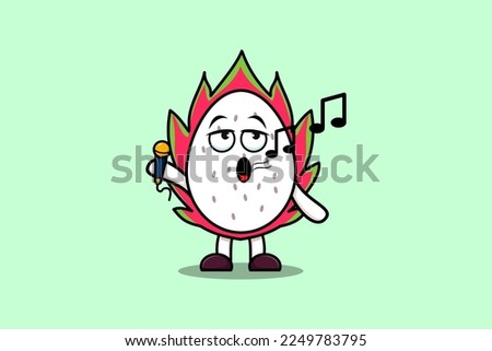 Cute cartoon Dragon fruit singer character holding mic in flat modern style design illustrations