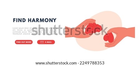 Brain and heart harmony. Mind balans with love. Psychiatry concept. Vector isolated illustration