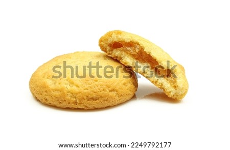 Simple golden color apple jam filled cookies isolated on white background Royalty-Free Stock Photo #2249792177