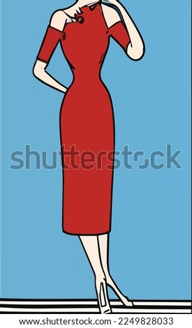 Retro Fashion for the Young and Stylish: A Set of Vector Illustrations of Beautiful Women Posing in Trendy Dresses and Accessories, Perfect for Spring and Summer