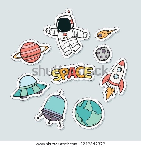 Set of Outer Space cute patch sticker isolated Royalty-Free Stock Photo #2249842379
