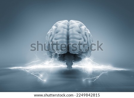 human brain and lightnings, brainstorm concept, 3d render