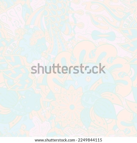 Tracery seamless pattern. Mehndi design. Pastel. 7 colors. Ethnic doodle texture. Curved doodling background. Vector