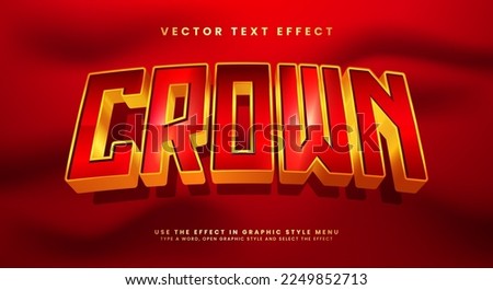 Crown editable text style effect with red and gold theme. Vector text 