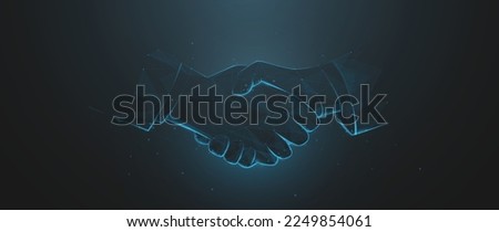 Low poly wireframe Handshake of business partners. Concept of  Deal, Partnership, Teamwork, Connection. Vector illustration Royalty-Free Stock Photo #2249854061