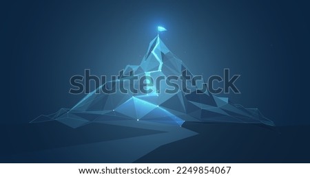 Low poly wireframe Mountain. Mountain climbing route to peak. Concept of success. Vector illustration Royalty-Free Stock Photo #2249854067