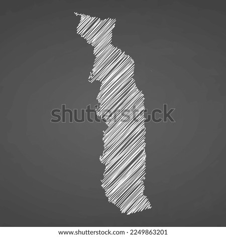 Togo map hand drawn sketch. Vector concept illustration flag, scribble map. Country map for infographic, brochures and presentations isolated on black background. Vector illustration.