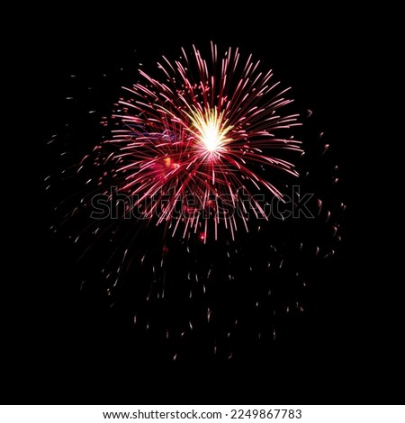 Colorful celebration fireworks isolated on a black sky background. Royalty-Free Stock Photo #2249867783